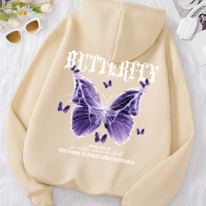 Purple Butterfly Sports Hooded Top Women's Sweater