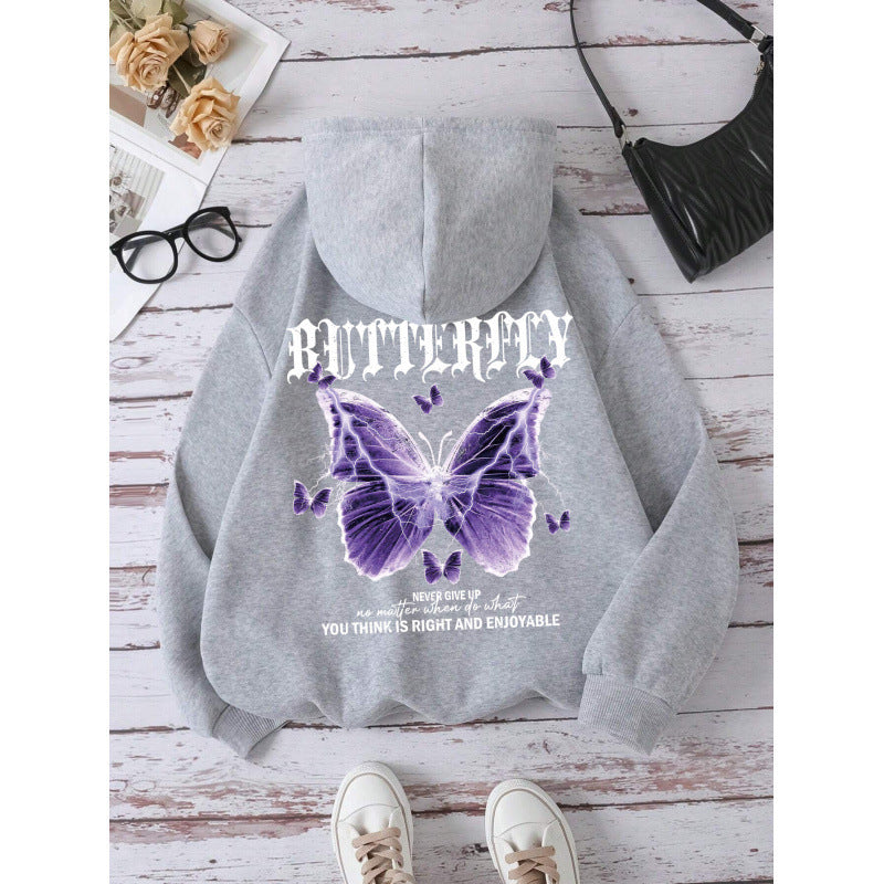 Purple Butterfly Sports Hooded Top Women's Sweater