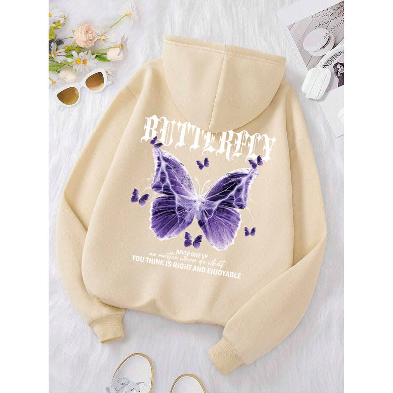 Purple Butterfly Sports Hooded Top Women's Sweater