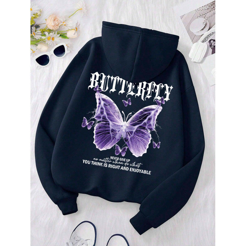 Purple Butterfly Sports Hooded Top Women's Sweater